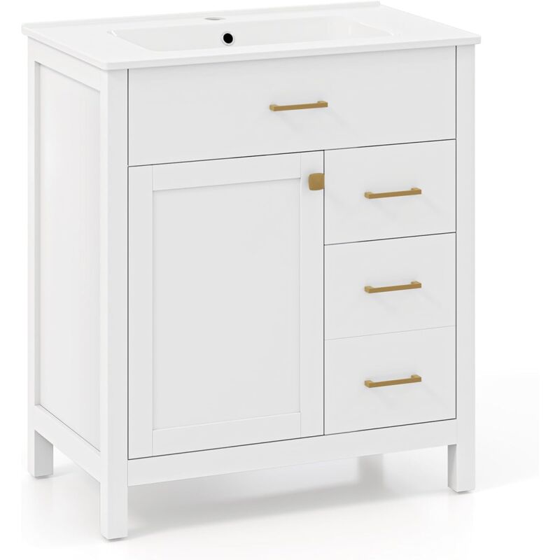 foto del prodotto costway mobile sottolavabo per bagno, mobiletto da bagno con 2 cassetti e 2 ante, mobile da bagno a terra con lavandino in ceramica, 76 x 46,5 x 86