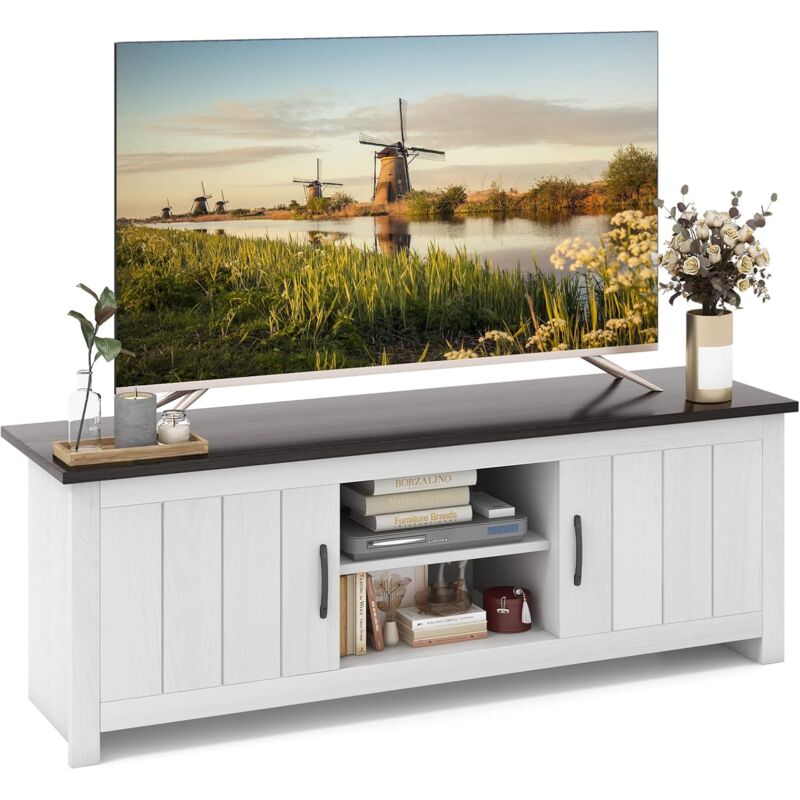 foto del prodotto costway mobile tv con 2 ante per tv fino a 65 , mobile porta tv in legno con ripiani aperti, mobile per tv in legno per soggiorno, 145 x 39,5 x