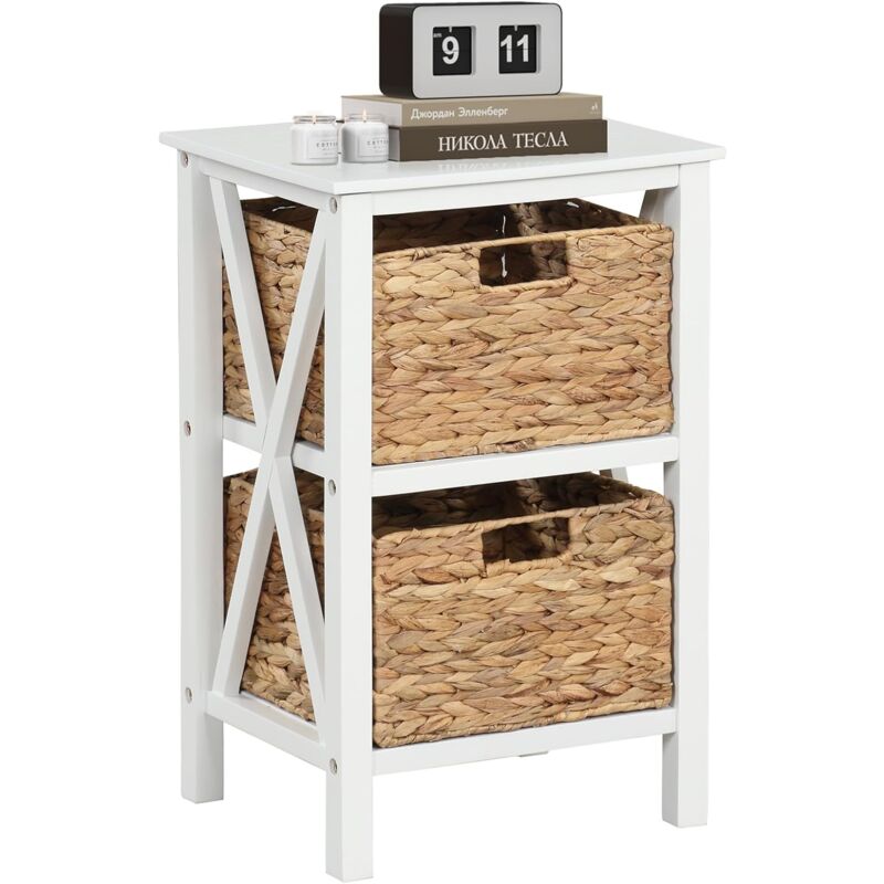 foto del prodotto costway mobiletto contenitore a 3 4 piani con 2 3 cesti, comodino a x con gambe in legno di acacia, ideale per soggiorno camera da letto 2
