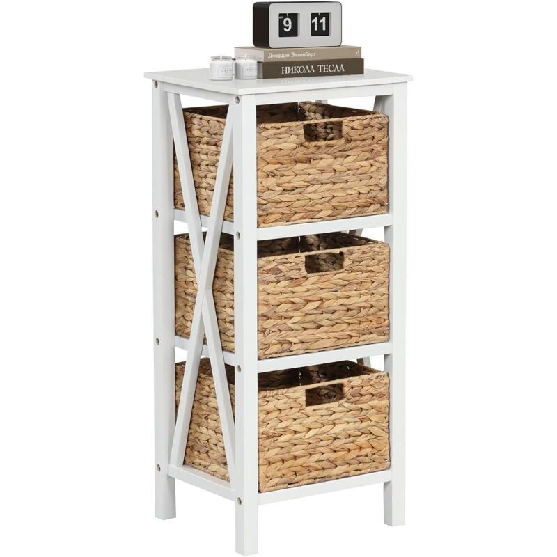 foto del prodotto costway mobiletto contenitore a 3 4 piani con 2 3 cesti, comodino a x con gambe in legno di acacia, ideale per soggiorno camera da letto 3