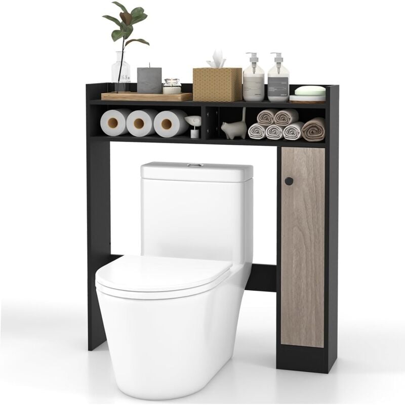 immagine 0 del prodotto costway mobiletto da bagno sopra wc, organizzatore da bagno con ripiani regolabili anta singola e ripiani aperti, ideale per bagno lavanderia,