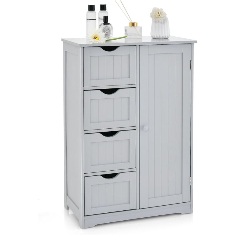 immagine 0 del prodotto costway mobiletto da pavimento per bagno con 4 cassetti e 1 anta, mobile multiuso con ripiano regolabile, mobile da terra in legno per soggiorno,