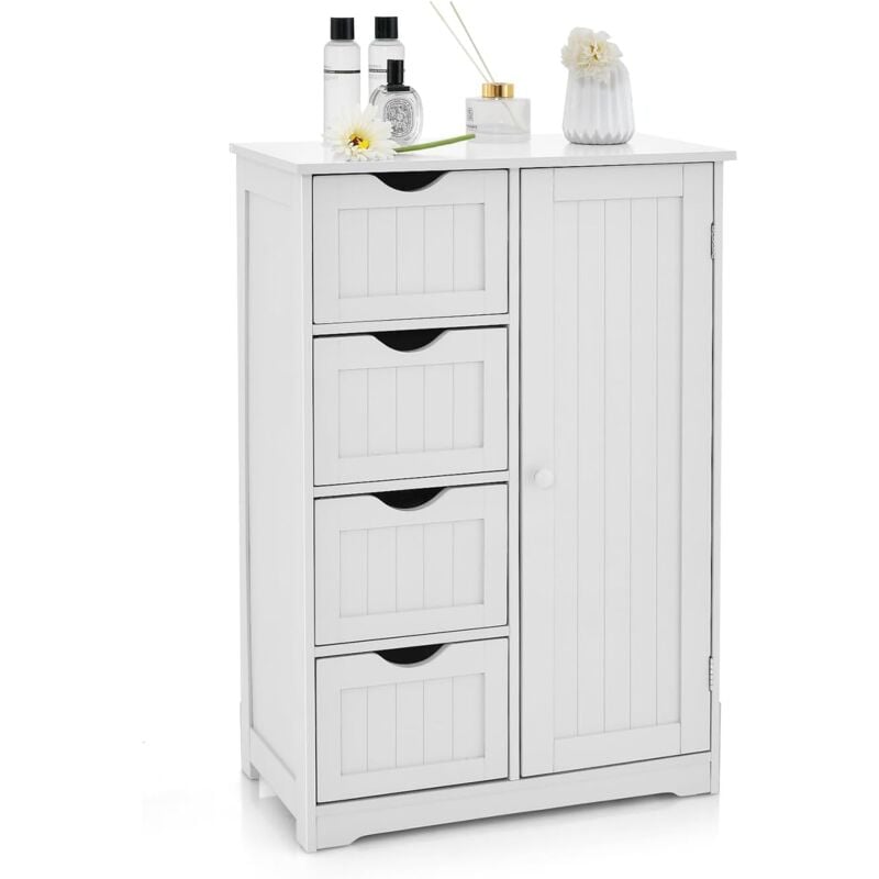 foto del prodotto costway mobiletto da pavimento per bagno con 4 cassetti e 1 anta, mobile multiuso con ripiano regolabile, mobile da terra in legno per soggiorno,
