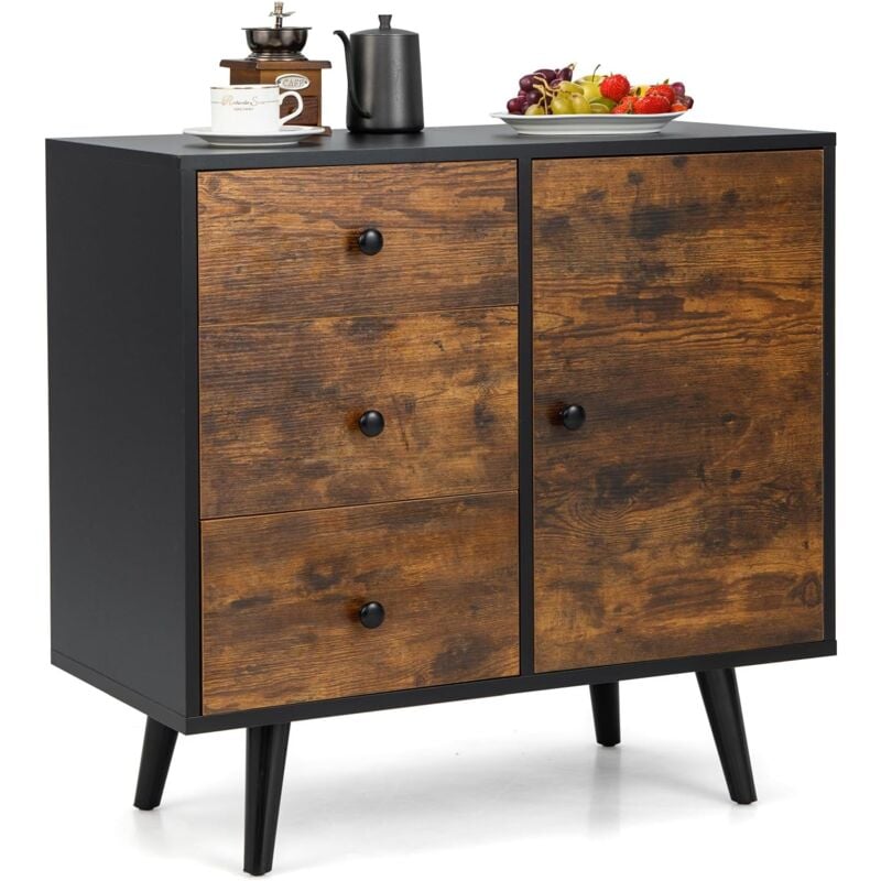 foto del prodotto costway mobiletto multiuso con 3 cassetti e 1 armadio, armadietto con gambe di legno e altezza del ripiano regolabile, ideale per ingresso,