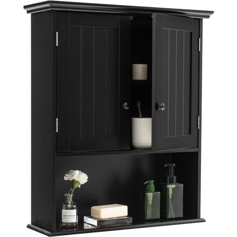 foto del prodotto costway mobiletto pensile da bagno, mobile armadietto bagno sospeso con 2 porte, armadietto a muro delle medicine, mensola regolabile, capacit di