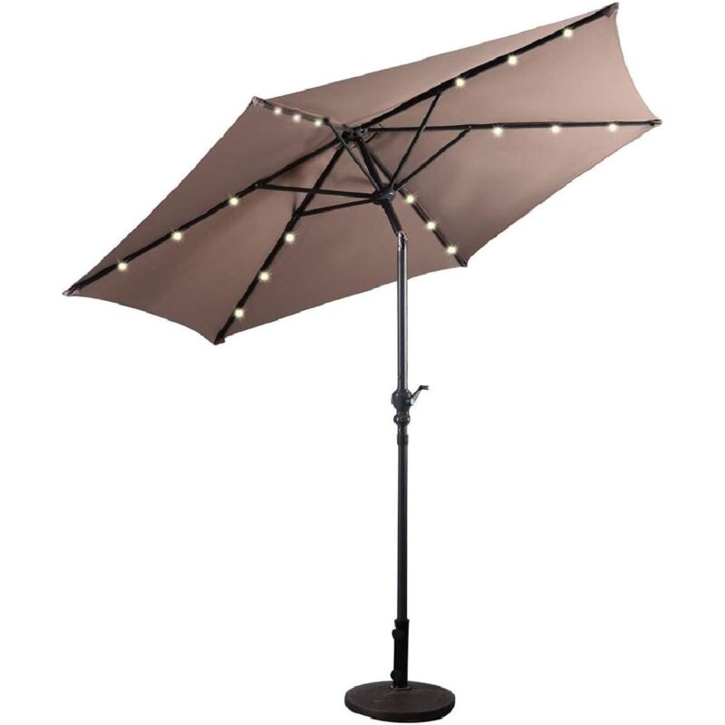 foto del prodotto costway ombrellone da giardino con led luci 270 cm, parasole da esterno ombrello da spiaggia marrone 