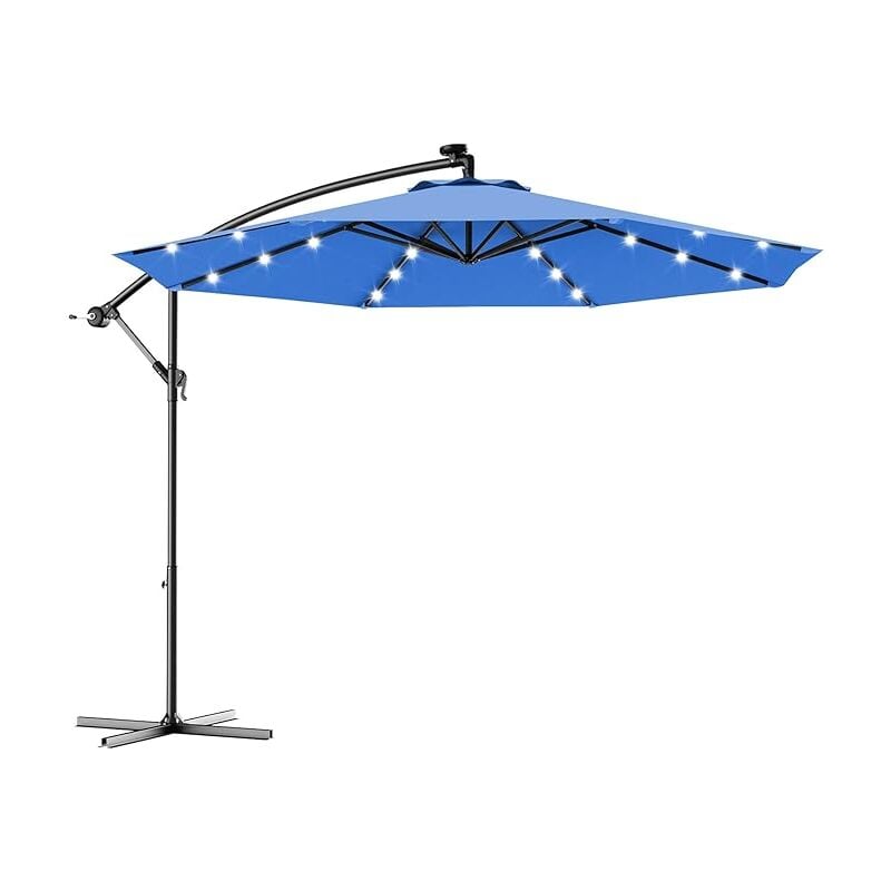 foto del prodotto costway ombrellone da giardino con luci led solare 300 cm, ombrellone da esterno con inclinazione regolabile e palo decentrato, protezione uv,