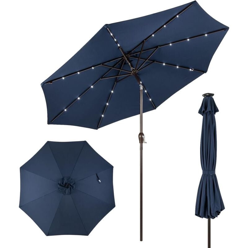 foto del prodotto costway ombrellone da giardino da 300 cm, parasole per esterno con 24 luci led, con 8 stecche in metallo, manovella e inclinazione regolabile, per