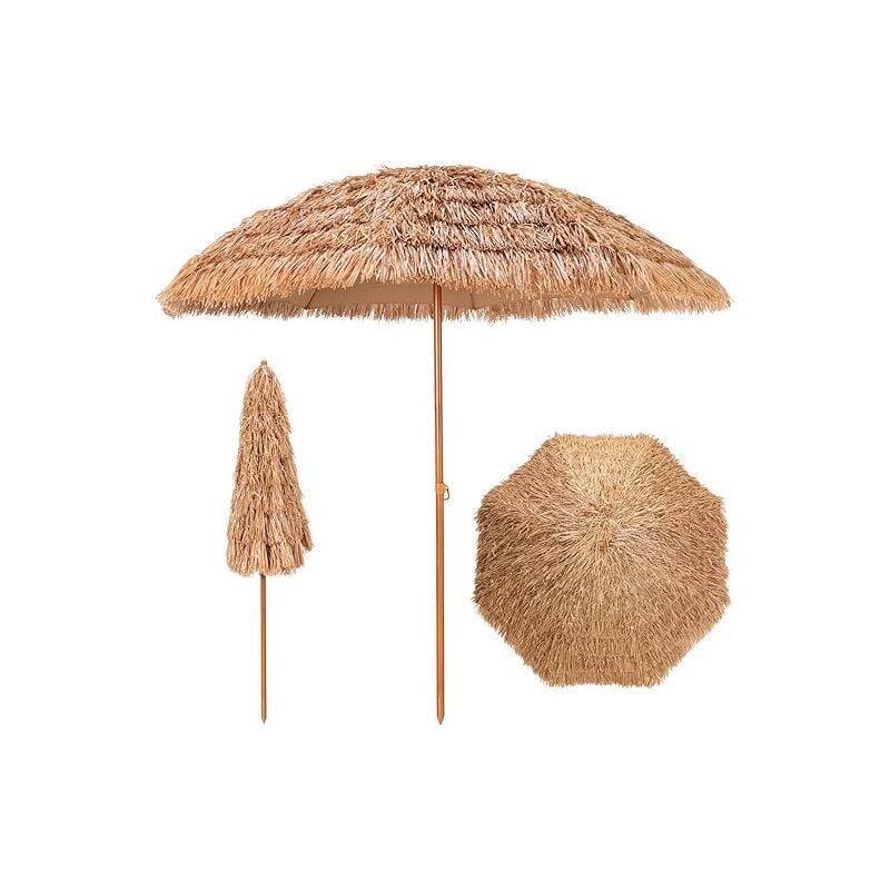 foto del prodotto costway ombrellone da spiaggia 243 cm, ombrello tiki di paglia con 8 stecche in metallo, cima in paglia a 7 livelli, per spiaggia, cortile,