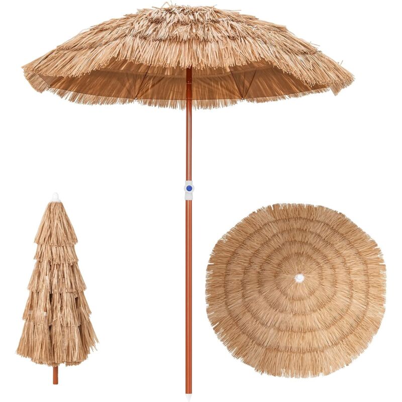 foto del prodotto costway ombrellone da spiaggia di paglia, ombrellone da giardino 155 cm con borsa e design inclinabile, ombrellone da esterno portatile per
