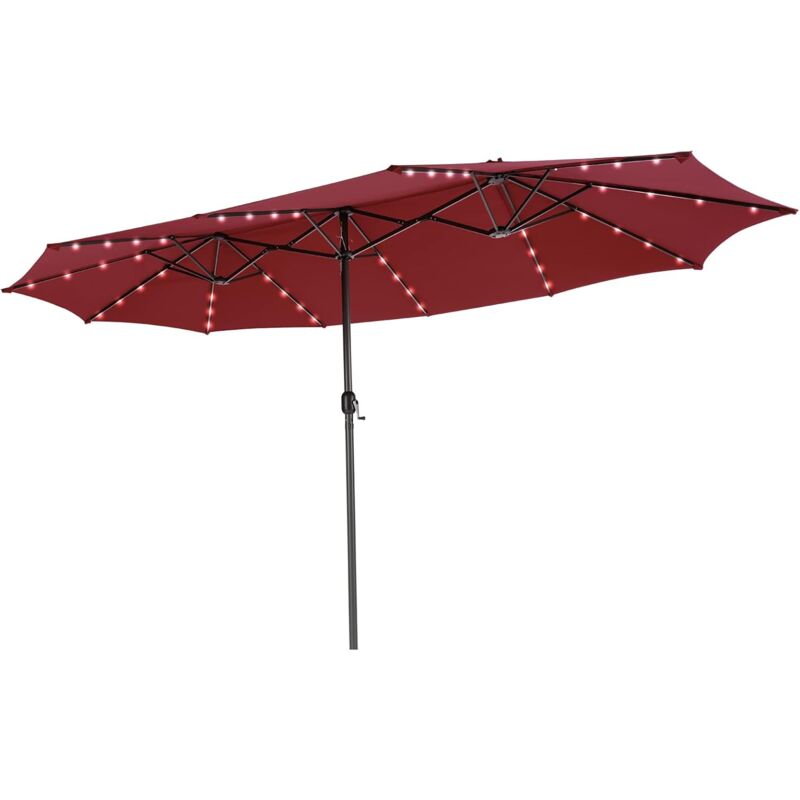 foto del prodotto costway ombrellone doppio da giardino 450 x 260 cm, ombrellone con 48 luci led, ombrellone rettangolare con manovella, per giardino piscina cortile