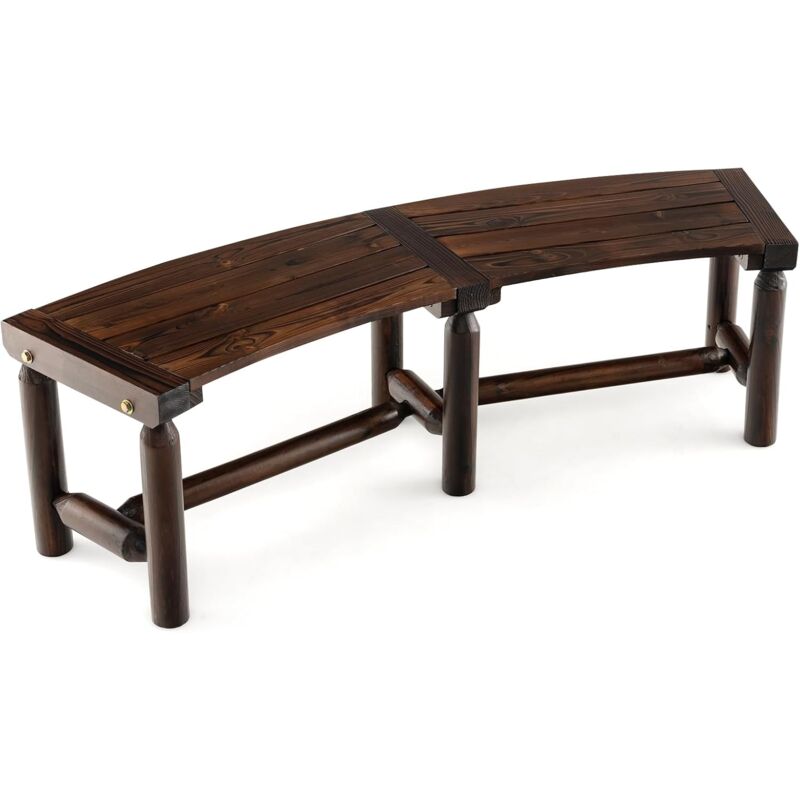 foto del prodotto costway panca curva in legno carbonizzato, panchina da esterno con seduta ampia e a doghe per 2 persone, panca per cortile, giardino e portico,