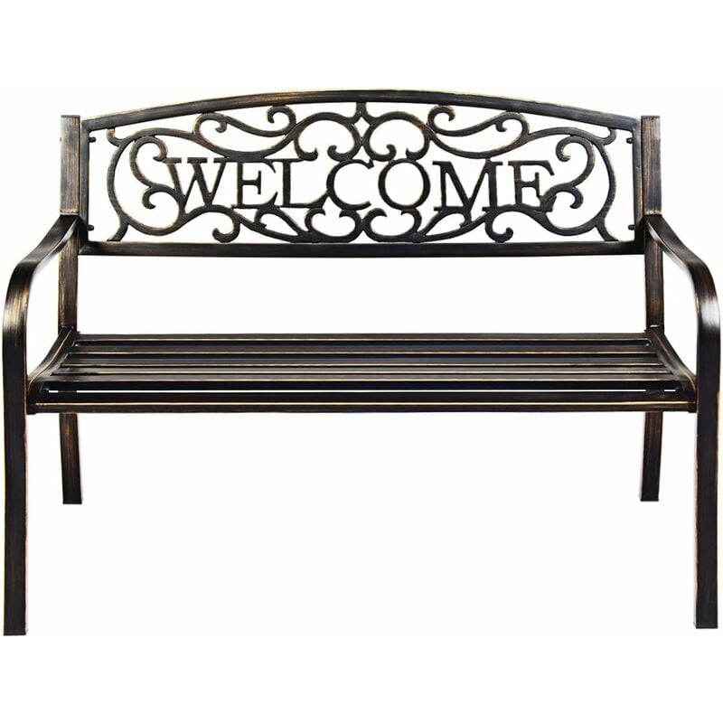 foto del prodotto costway panca da parco in metallo, panchina da giardino in stile antico, panchina da esterno con braccioli,127 x 63,5 x 89 cm bronzo 