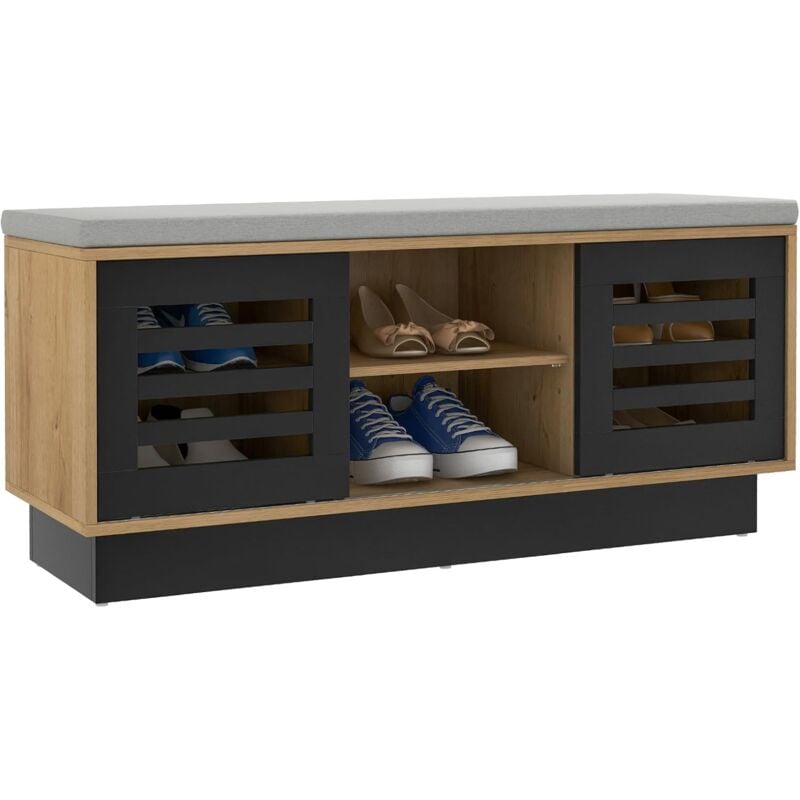 foto del prodotto costway panca scarpiera con 6 scomparti e 3 ripiani regolabili, panca porta scarpe con cuscino, scarpiera con 2 ante scorrevoli, mobile scarpe per