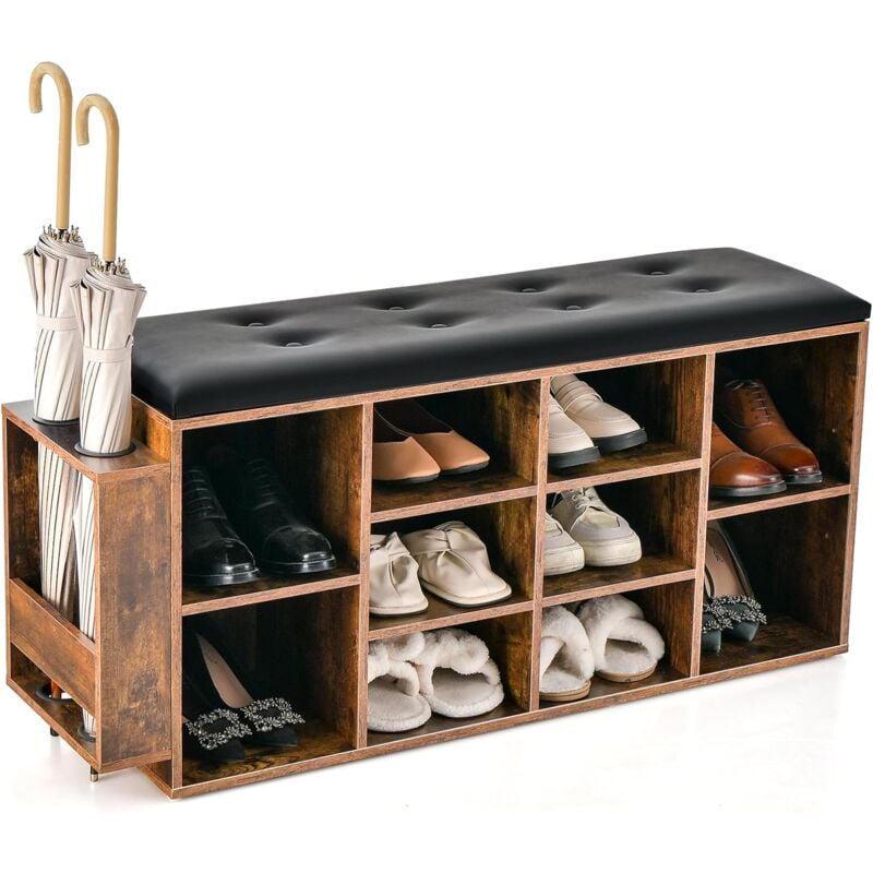foto del prodotto costway panca scarpiera con portaombrelli, panca porta scarpe da ingresso a 10 cubi con ripiani regolabili e seduta imbottita, ideale per