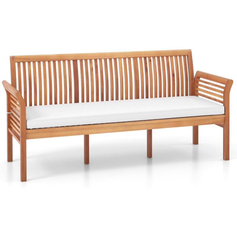 foto del prodotto costway panchina da esterno in legno di acacia a 3 posti, panchina con morbidi cuscini, schienale ergonomico e braccioli, panchina per balcone,
