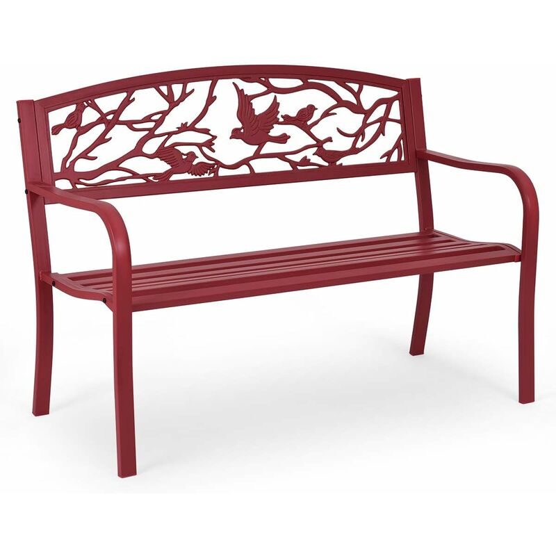 foto del prodotto costway panchina da esterno in metallo, panca da esterno con schienale unico, sedile spazioso e braccioli ergonomici, panchina da giardino, balcone e