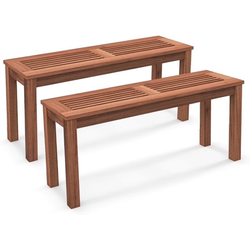 foto del prodotto costway panchina da giardino 100 x 30,5 x 47cm, set di panca in legno massello da esterno con sedile a doghe e robusto telaio, arredo per balcone e