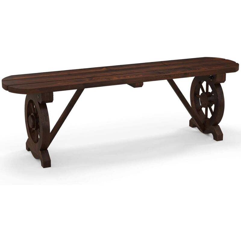 foto del prodotto costway panchina in legno rustico, panca da esterno con base a ruota di carro, design sedile a doghe, panchina a 2 posti per giardino, cortile e