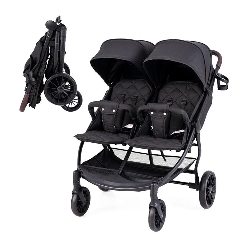 foto del prodotto costway passeggino doppio pieghevole per bambini, passeggino portatile per bambini con schienale regolabile, cinture a 5 punti, poggiapiedi e