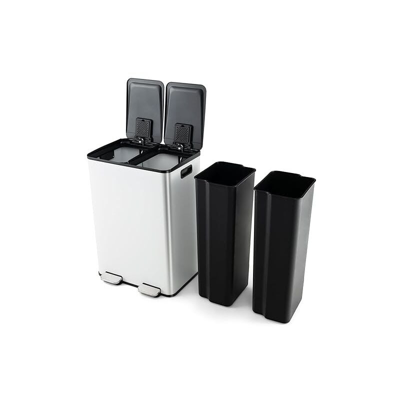 foto del prodotto costway pattumiera per differenziata 2 scomparti, secchi spazzatura differenziata 2 x 30 l, bidone con coperchi a chiusura morbida, acciaio inox