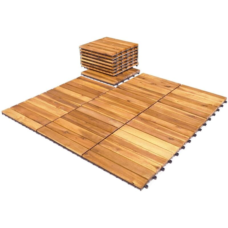 foto del prodotto costway pavimento esterno in legno di acacia, 27 piastrelle 30 x 30 cm, senza attrezzi, superficie 2,43 , mattonelle in legno per interno esterno