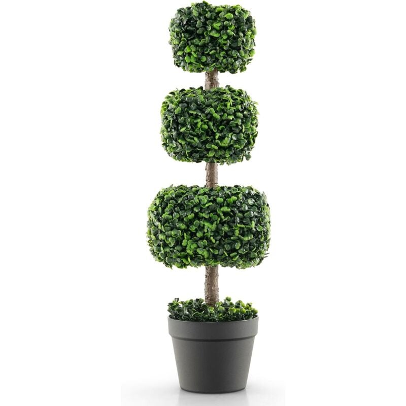 foto del prodotto costway pianta finta 75 cm, albero artificiale a sfere con vaso di plastica riempito di cemento, piante finte da decorazione per giardino,
