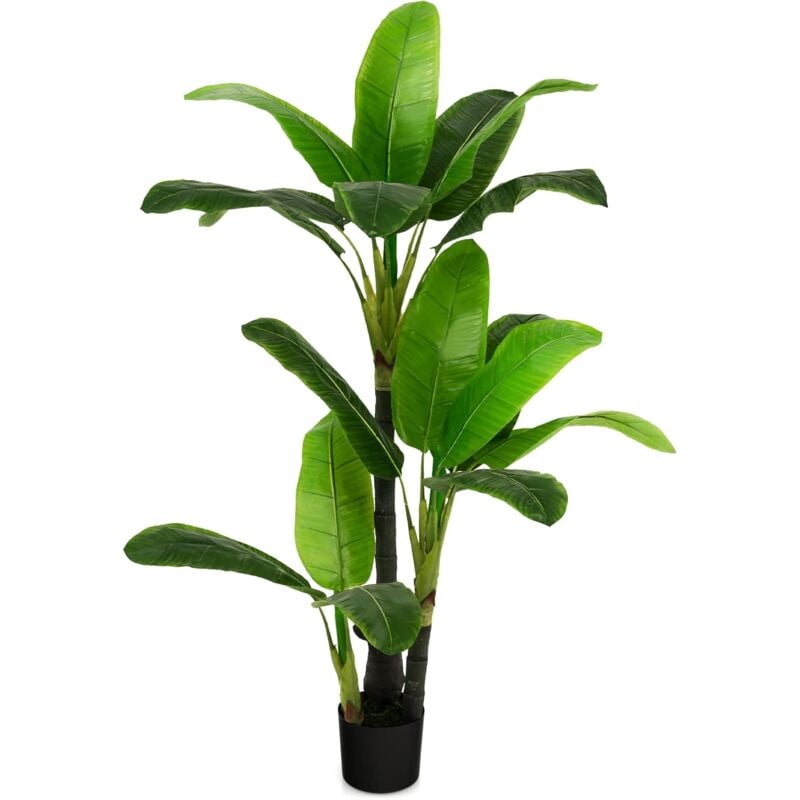 foto del prodotto costway pianta finta artificiale da 150 cm, albero di areca artificiale con supporto in cemento, 18 foglie in plastica pe e 3 rami, ideale per