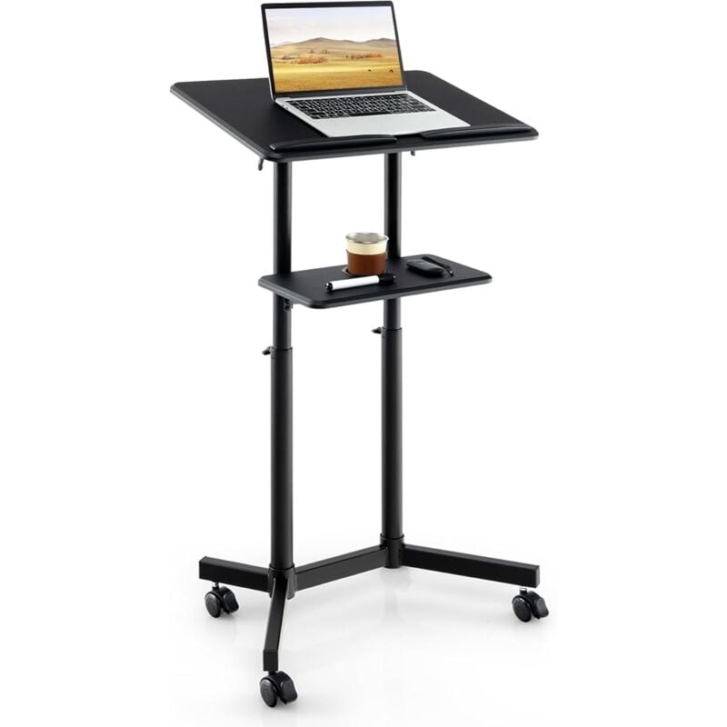 foto del prodotto costway podio per conferenze, pulpito portatile per laptop con piano inclinabile e regolabile in altezza, vassoio portaoggetti, portabicchieri e