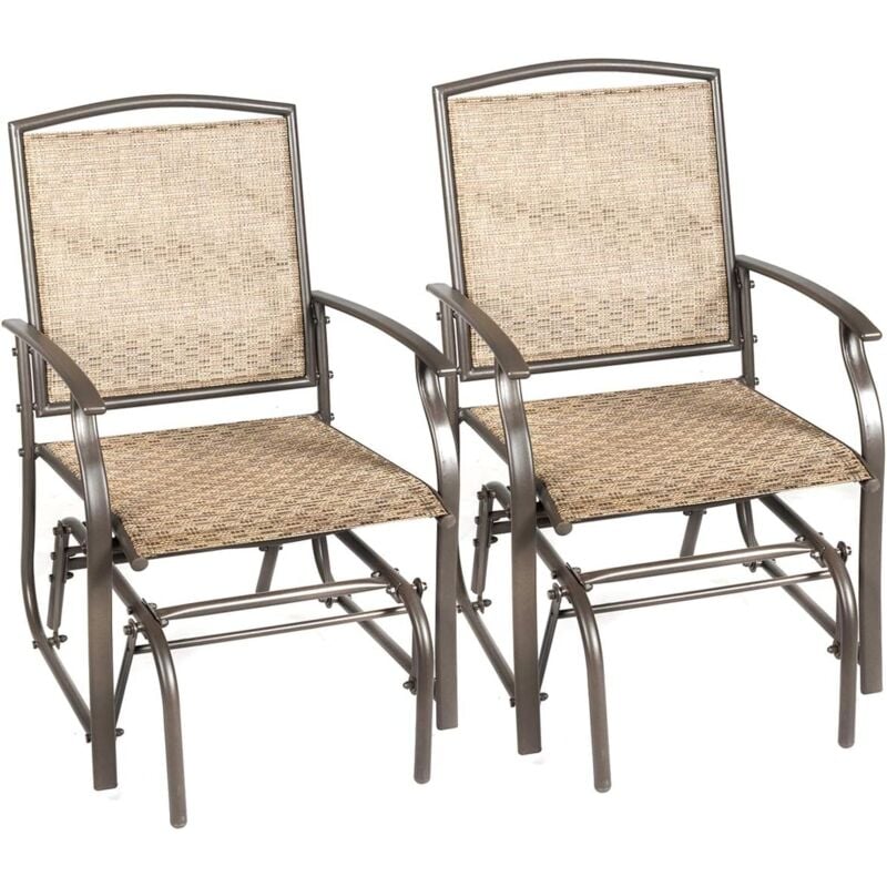 foto del prodotto costway poltrona a dondolo da giardino sedia a dondolo esterno, struttura di metallo, fino a 150 kg, per cortile e giardino, marrone set di 2 