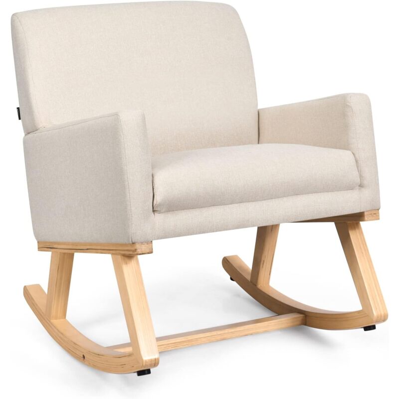 foto del prodotto costway poltrona a dondolo, poltrona a dondolo imbottita con base in legno massello, sedia a dondolo moderna per soggiorno, camera da letto,