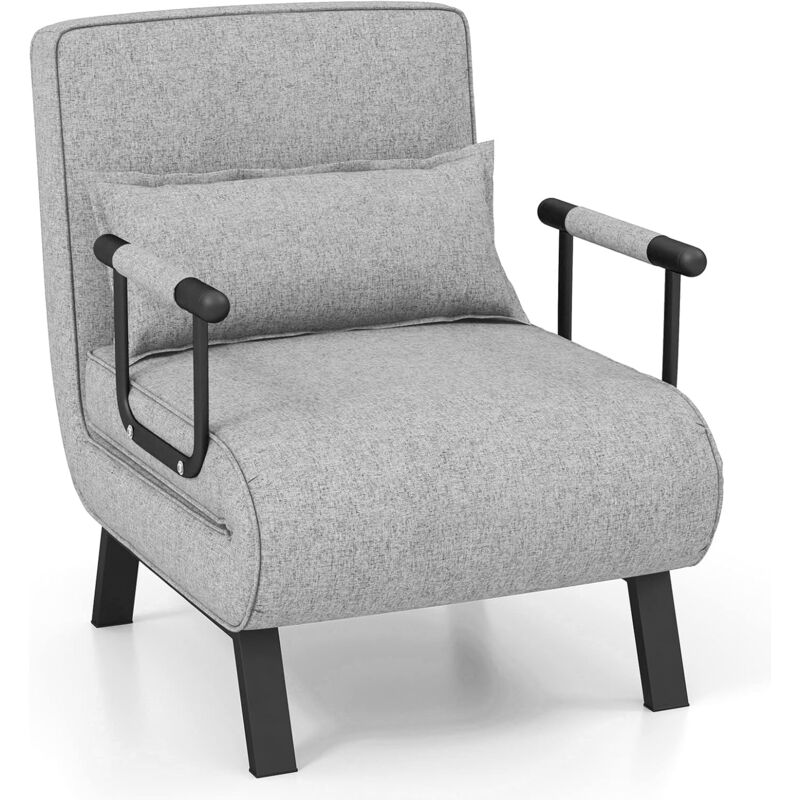 foto del prodotto costway poltrona letto singolo, poltroncina pieghevole con schienale regolabile 6 posizioni, cuscino rimovibile e sedile imbottito robusto, divano