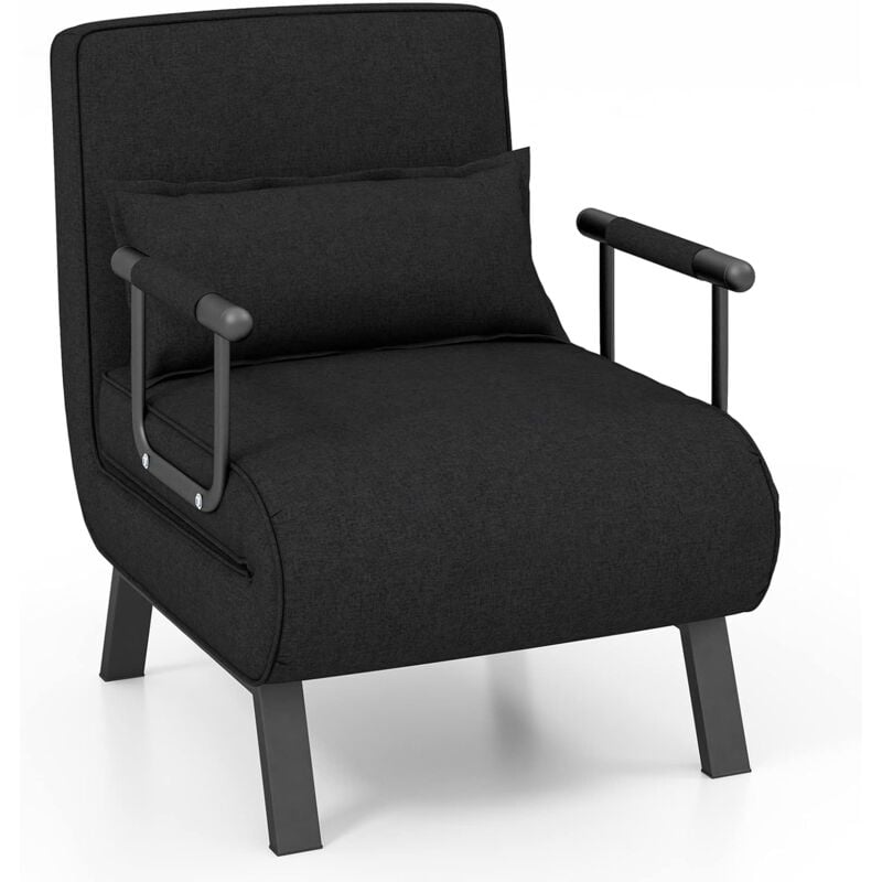 foto del prodotto costway poltrona letto singolo, poltroncina pieghevole con schienale regolabile in 6 posizioni, cuscino rimovibile e sedile imbottito robusto,