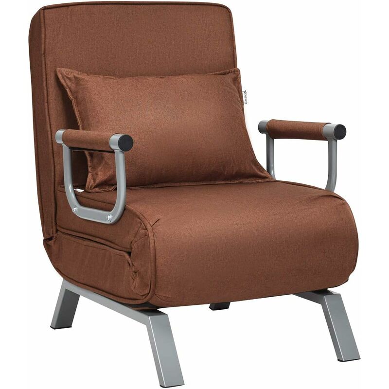 foto del prodotto costway poltrona letto singolo, poltroncina pieghevole, schienale regolabile per soggiorno, 83x59x78,5cm, caff 