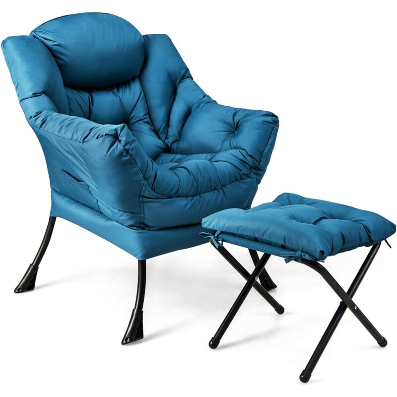 foto del prodotto costway poltrona pigra con poggiapiedi, poltrona da lettura moderna con cuscino, braccioli, poltrona d accento per soggiorno, camera da letto,