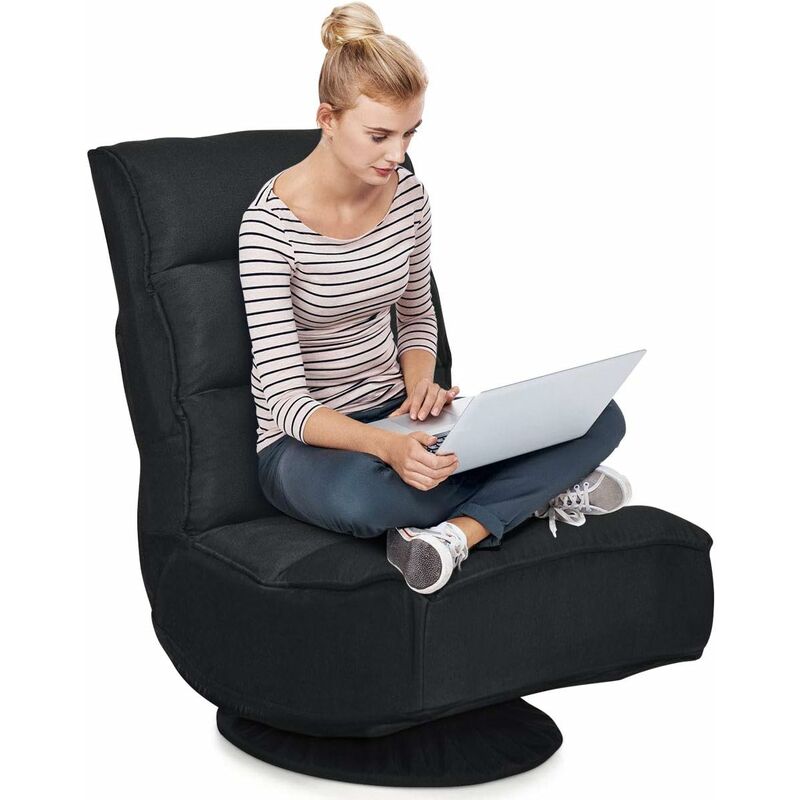 foto del prodotto costway poltrona sedia relax pieghevole reclinabile girevole, divano comodo per studio salotto, con schienale, ottima per rilassarti, nero