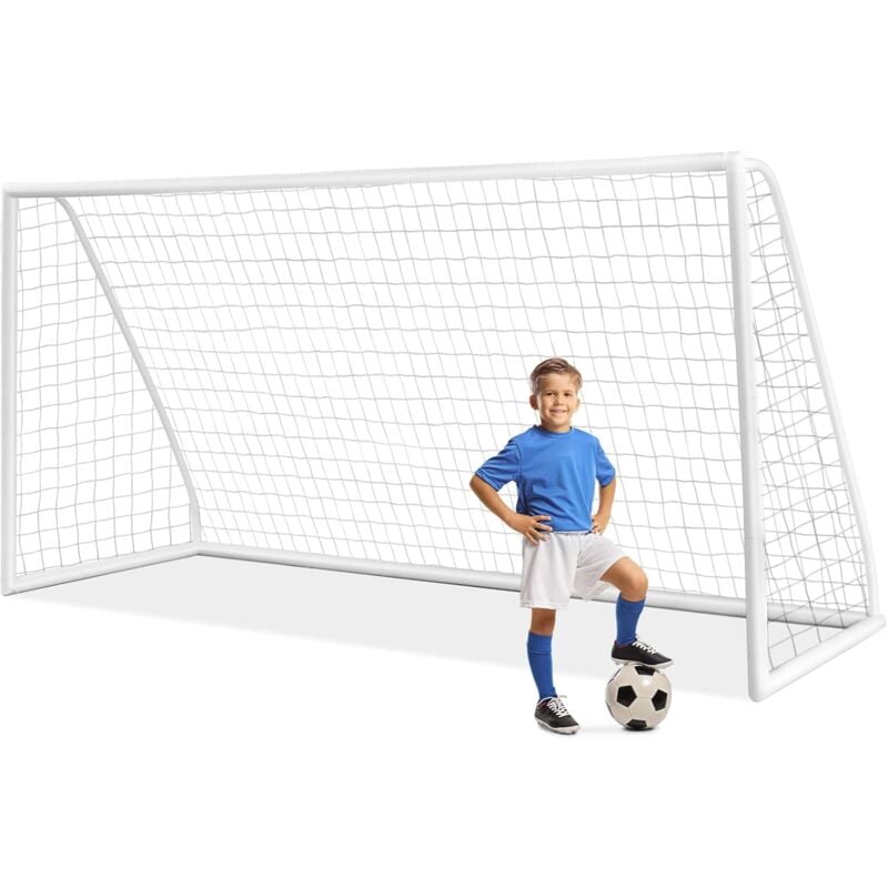 foto del prodotto costway porta da calcio 365 x 182 cm resistente alle intemperie con robusta struttura in pvc, rete ad alta resistenza, 6 picchetti, attrezzatura