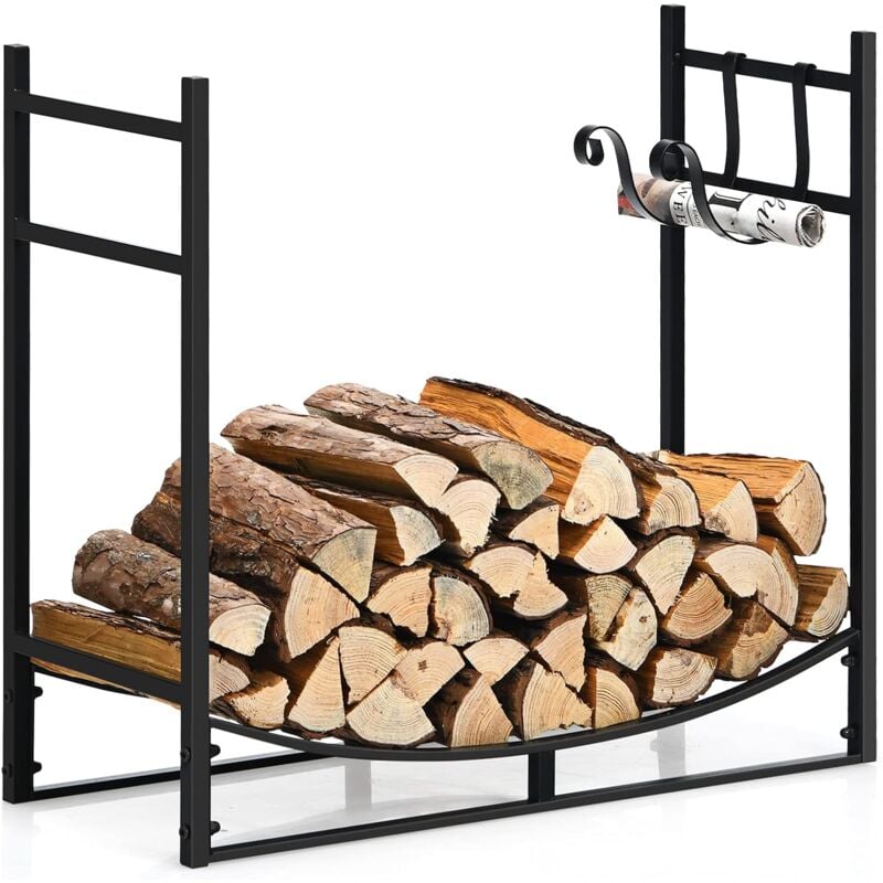 foto del prodotto costway porta legna per interni ed esterni, porta legna per camino in acciaio resistente, portalegna da ardere per stufe e braciere 84 x 33 x 76