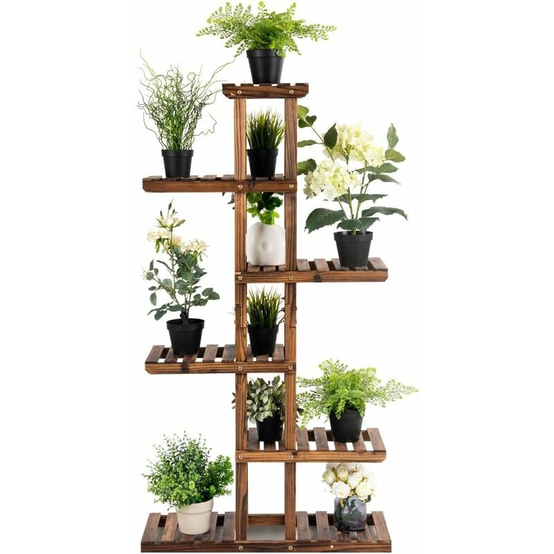 foto del prodotto costway porta piante da interno ed esterno, scaffale per piante a scala in legno, porta vasi e fiori da balcone, giardino e salotto modello 3 