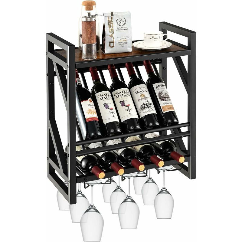 foto del prodotto costway portabottiglie da parete, scaffale espositivo per vino industriale con portabottiglie a 2 livelli per 10 bottiglie, portabottiglie da