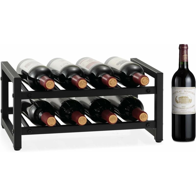 foto del prodotto costway portabottiglie per vino in metallo, scaffale per vino 8 bottiglie con piedini regolabili e superficie antiruggine, per cucina, sala da