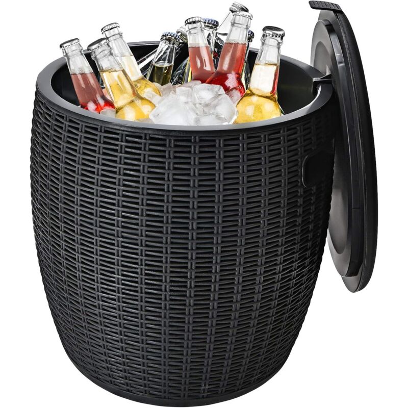 foto del prodotto costway portaghiaccio per bottiglie 45l, secchiello ghiaccio con coperchio, tavolino da tavolo bar rattan 2 in 1, ideale per feste