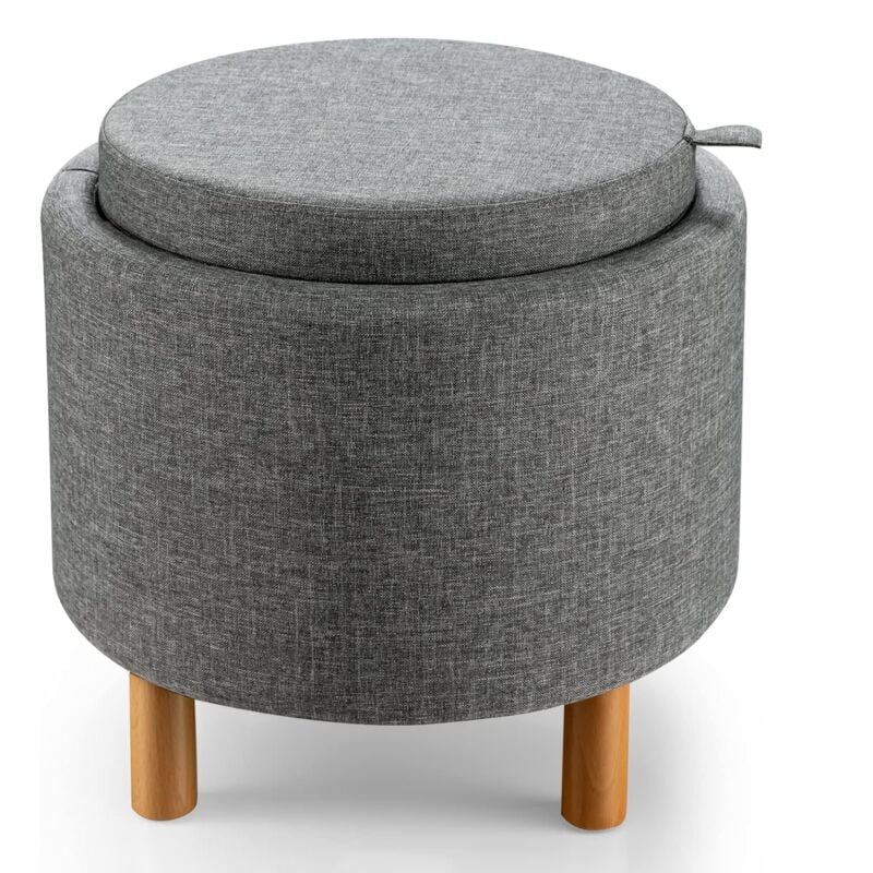 foto del prodotto costway pouf rotondo con contenitore e vassoio, poggiapiedi imbottito con base in legno e piedini antiscivolo, tavolino da caff per soggiorno,