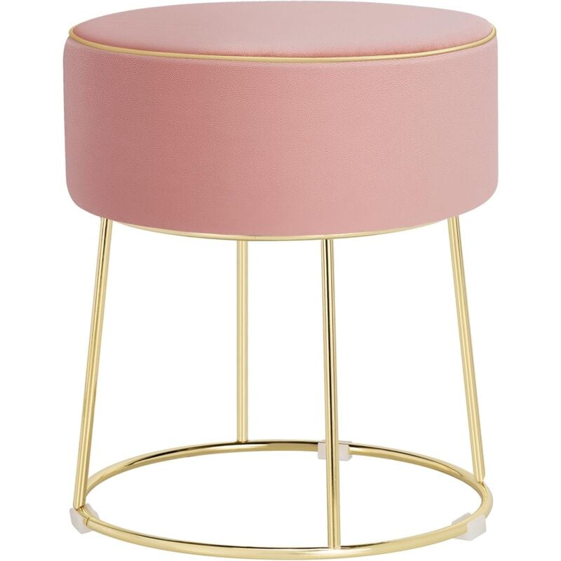 foto del prodotto costway pouf rotondo poggiapiedi 41cm, sgabello moderno da trucco con base in metallo, sedile imbottito spesso e piedini antiscivolo per toeletta,