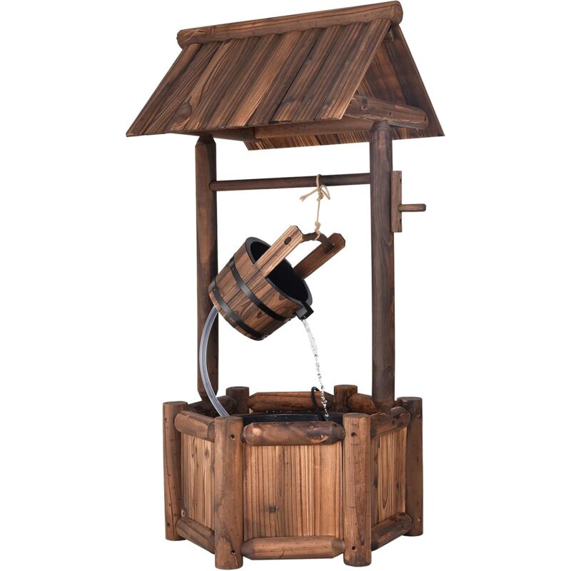 foto del prodotto costway pozzo da giardino, pozzo decorativo con pompa elettrica, in legno d abete, 58,5 x 51 x 117 cm, marrone