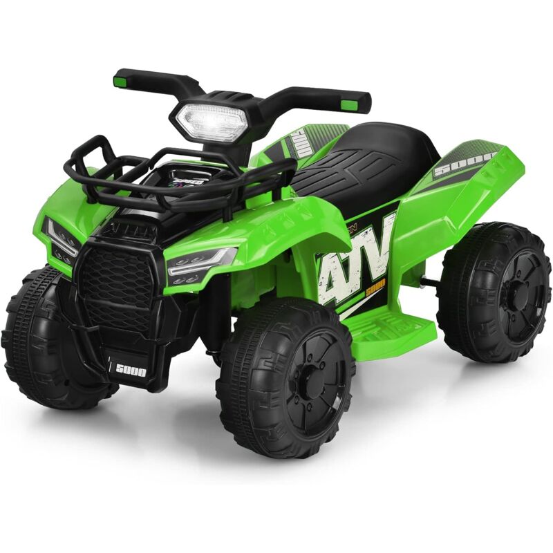foto del prodotto costway quad elettrico per bambini, auto elettrica cavalcabile con luce led musica e box anteriore, mini quad regalo per bambini 18 36 mesi verde 