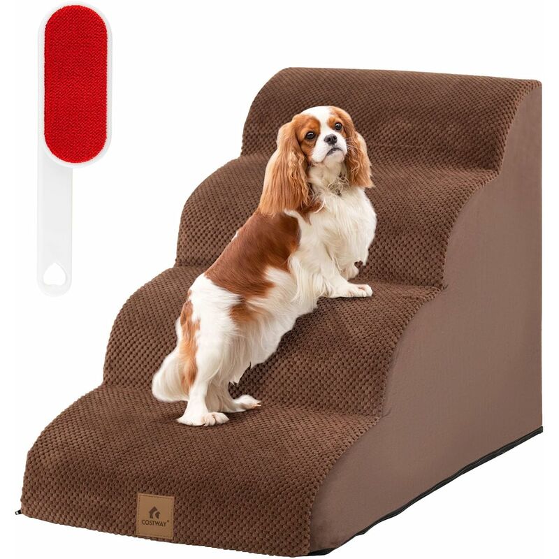 foto del prodotto costway rampa per cani in schiuma a 4 livelli, scale antiscivolo con superficie a pendenza dolce per divani e letti alti, rampa per cani piccoli e