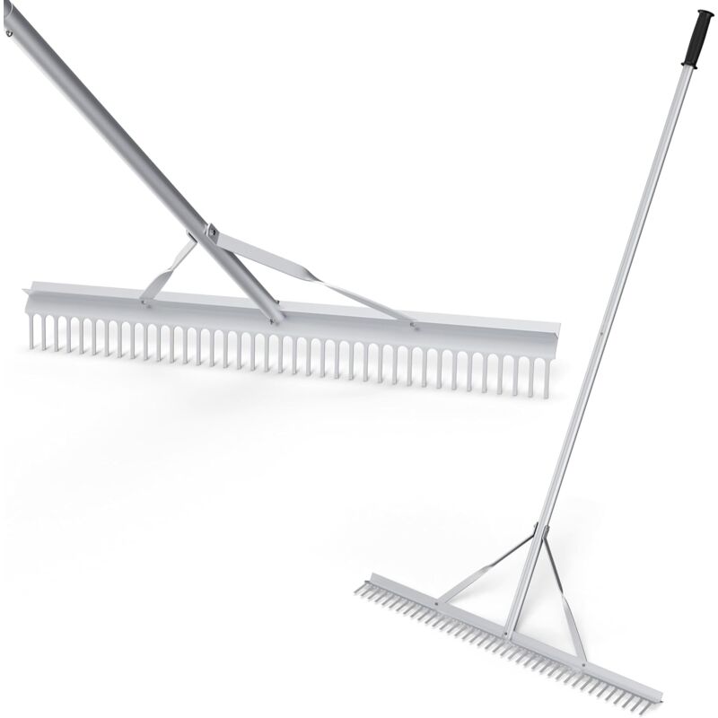 foto del prodotto costway rastrello per paesaggio, rastrello in alluminio con testa del rastrello larga 91 cm, 36 denti, manico lungo 174 cm, per allentare il