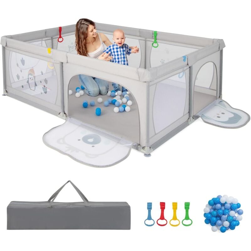 foto del prodotto costway recinto per bambini, box per bambini con rete traspirante tasca portaoggetti ventose e apertura a cerniera, box giochi con borsa e 50