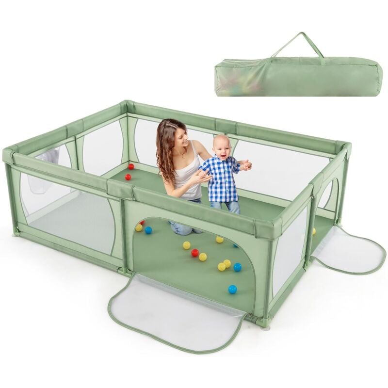 foto del prodotto costway recinto per bambini, box per bambini con rete traspirante tasca portaoggetti ventose e apertura a cerniera, box giochi con borsa e 50